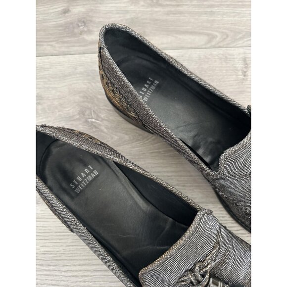 Stuart Weitzman Guything Pyrite Wingtip Tassels Nocturn Metallic Loafers Size 10 - Picture 5 of 12